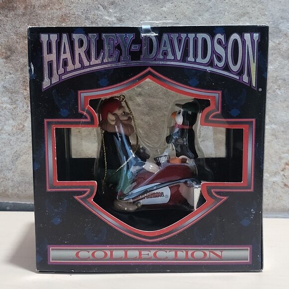 Harley Davidson North Pole Motorcycle Club Ornament Elf and Penguin on Gas Tank - Picture 1 of 7